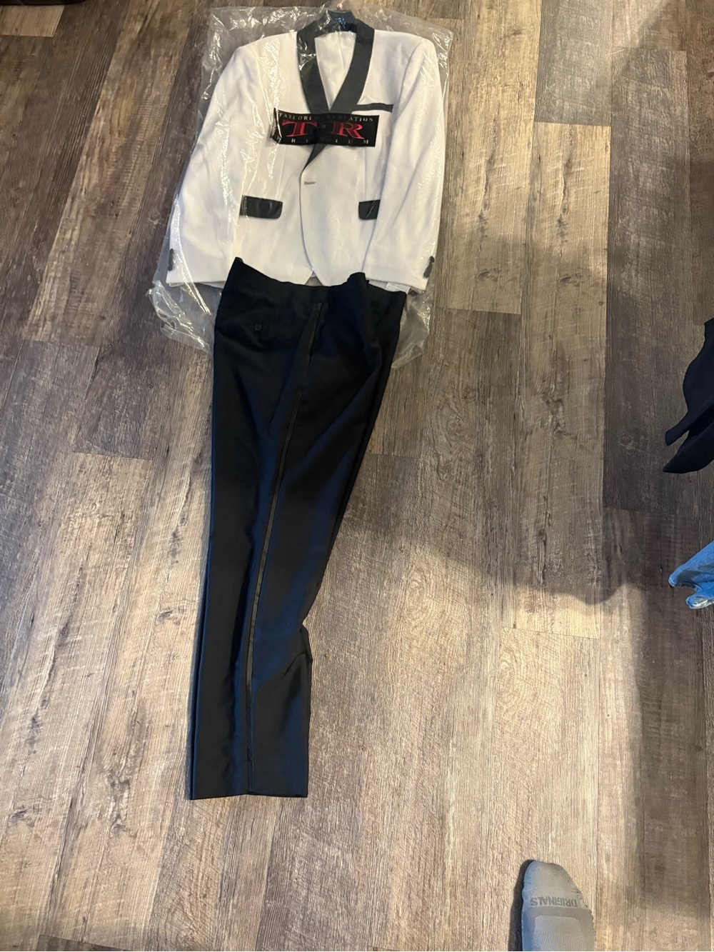 Veronica Beard White Tuxedo Jacket with Black Trim and Black Dress Pants